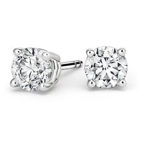 Renaissance Collection 14k White Gold Round CZ Stud Earrings Sterling Silver New
